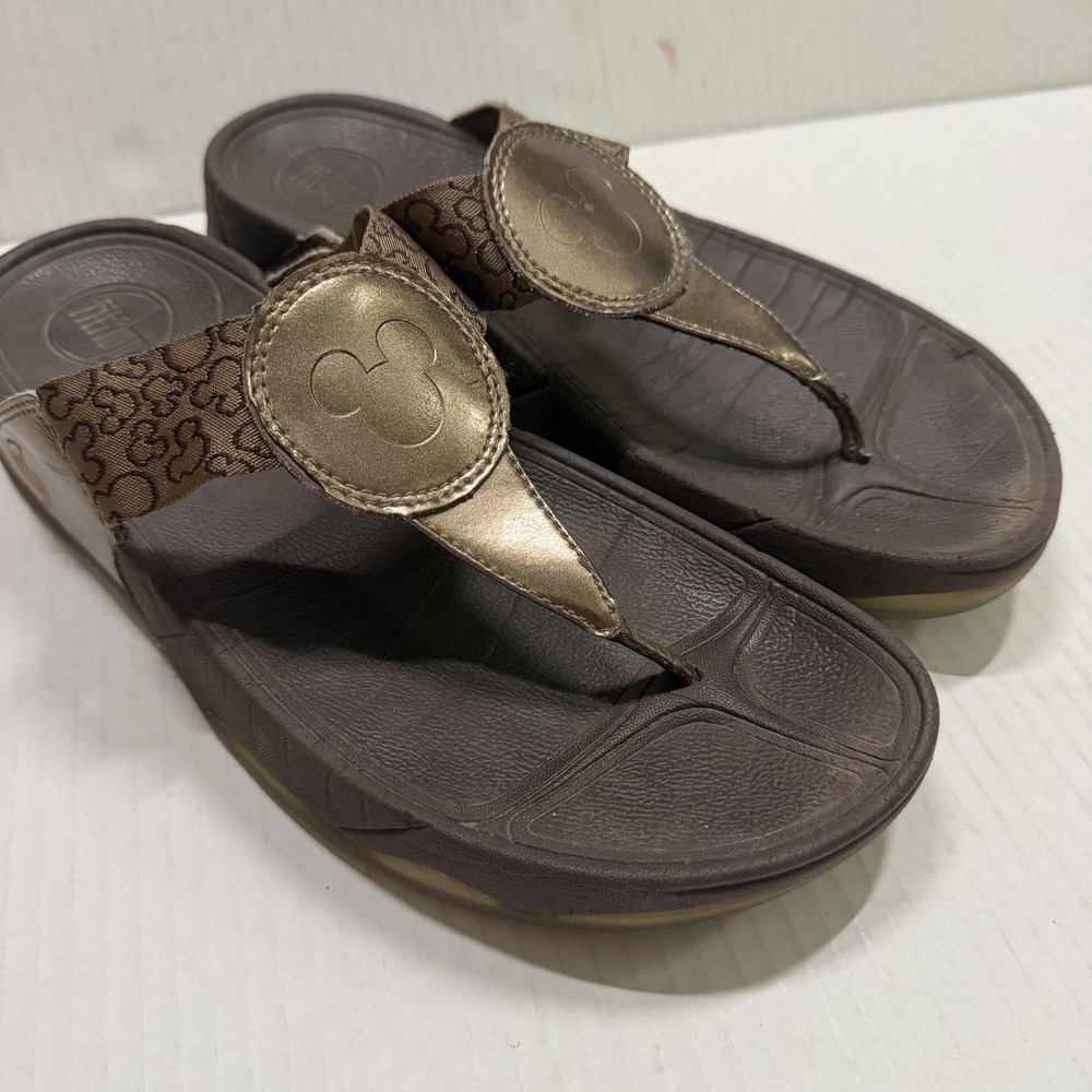 FitFlop Shoes Womens Size 10 Brown‎ Mickey Mouse Thong Wedge Sandals Comfort